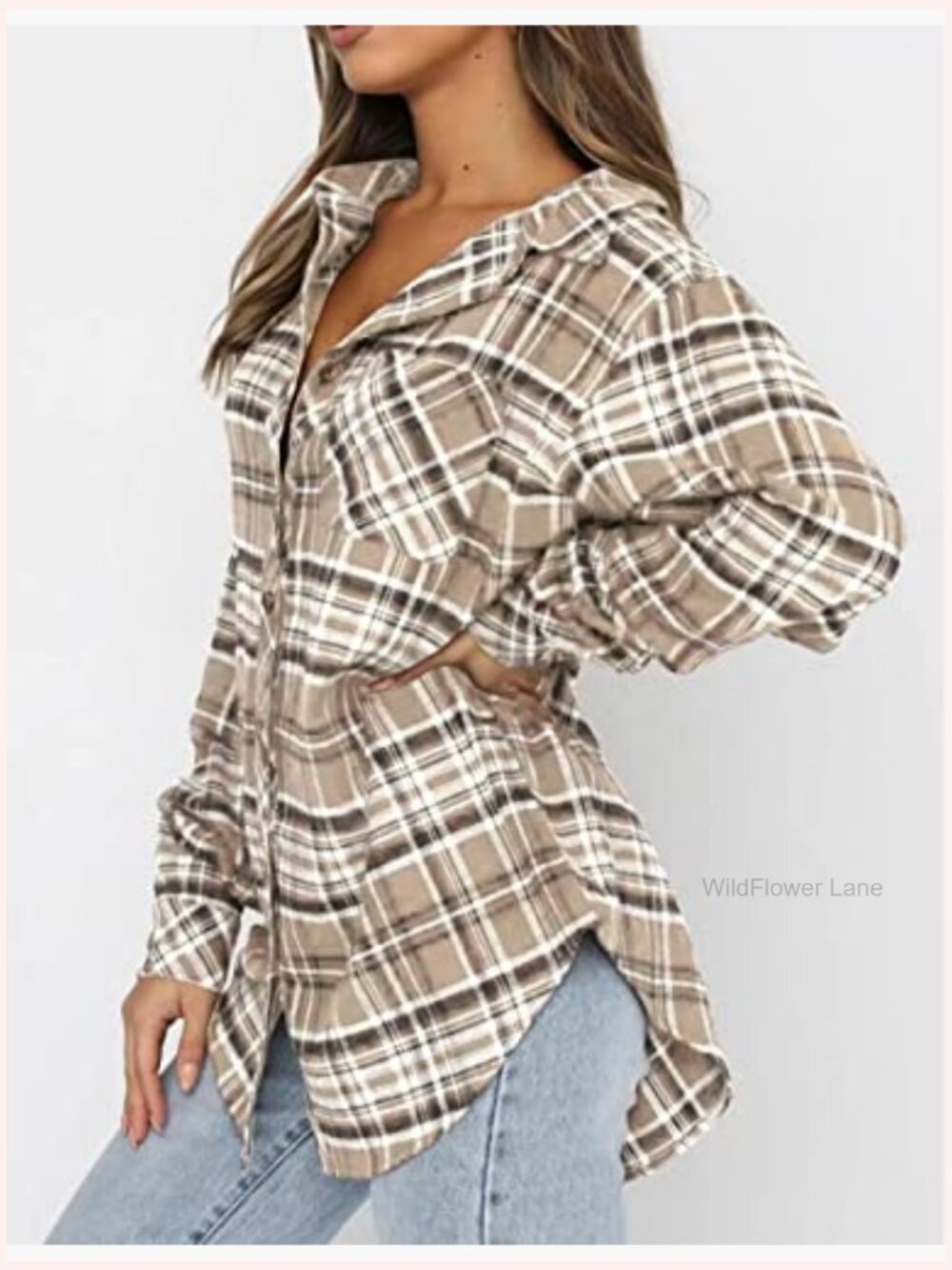 Oversized Flannel Button Down Plaid Shirt Blouse Top - Picture 2 of 4
